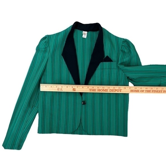 Union Made Blazer Size 5 / 6 Medium Cropped Green Black Stripe 1955 - 95 VINTAGE - Picture 9 of 9